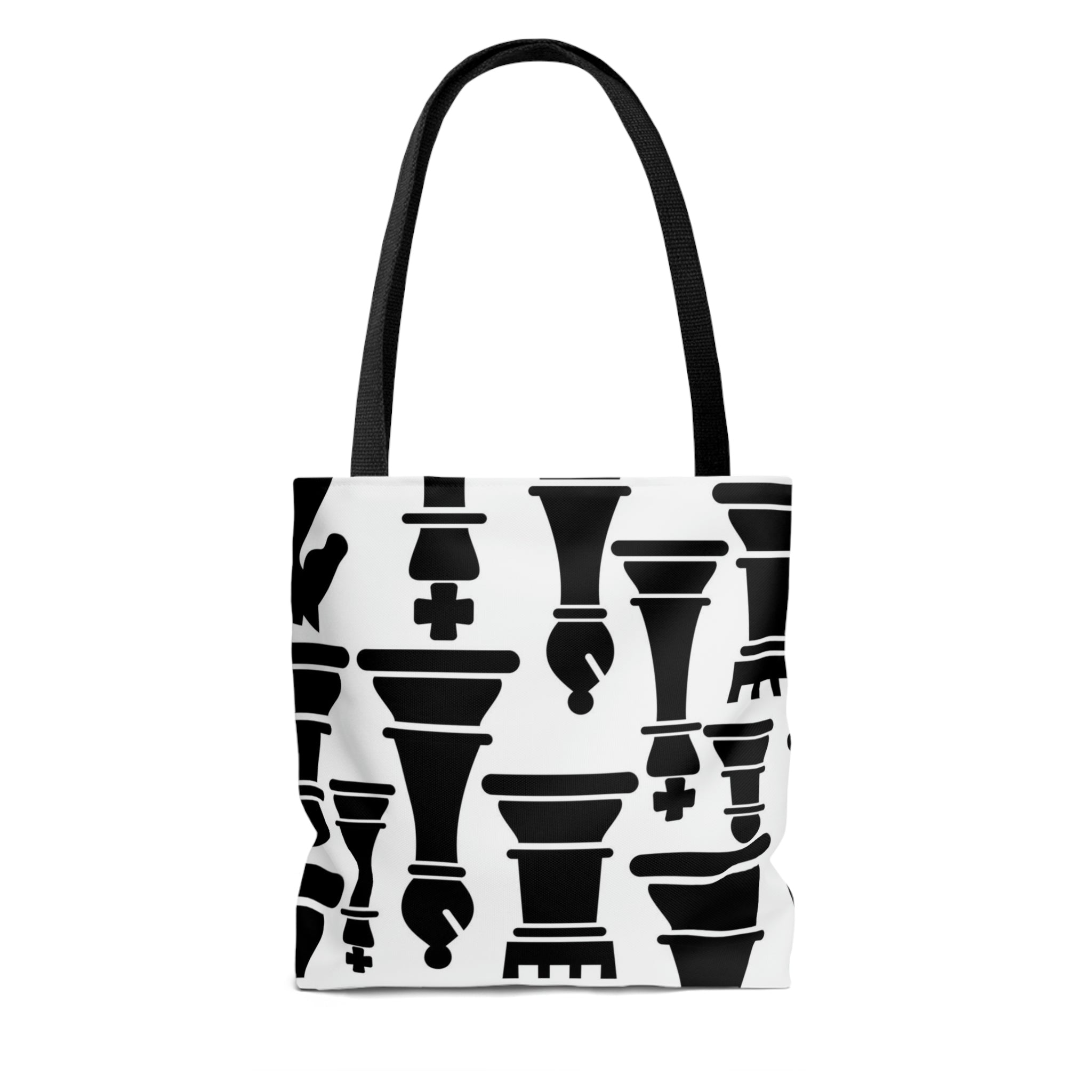 Canvas Tote Bag, Black And White Chess Print Grey Coco