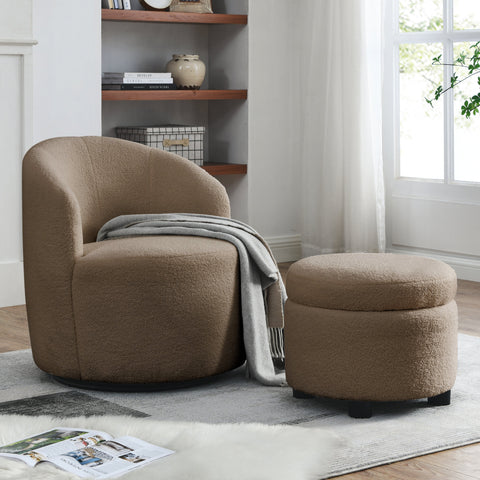 Swivel barrel chair, living room swivel chair with round storage