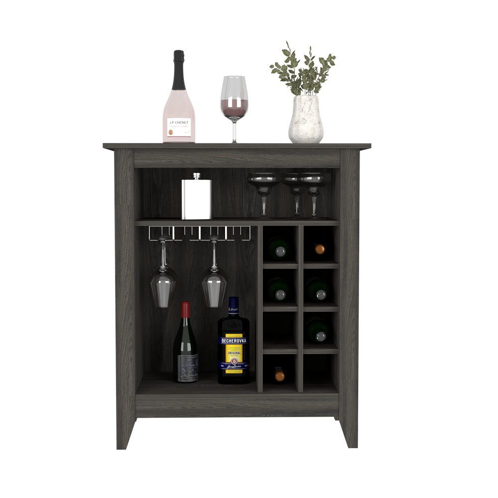 Bar Cabinet Castle, One Open Shelf, Six Wine Cubbies, Carbon Espresso