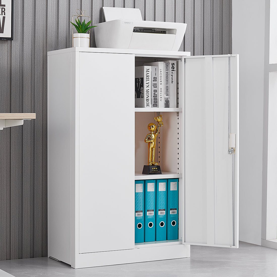 Metal Storage Cabinet with Locking Doors and Adjustable Shelf, Folding