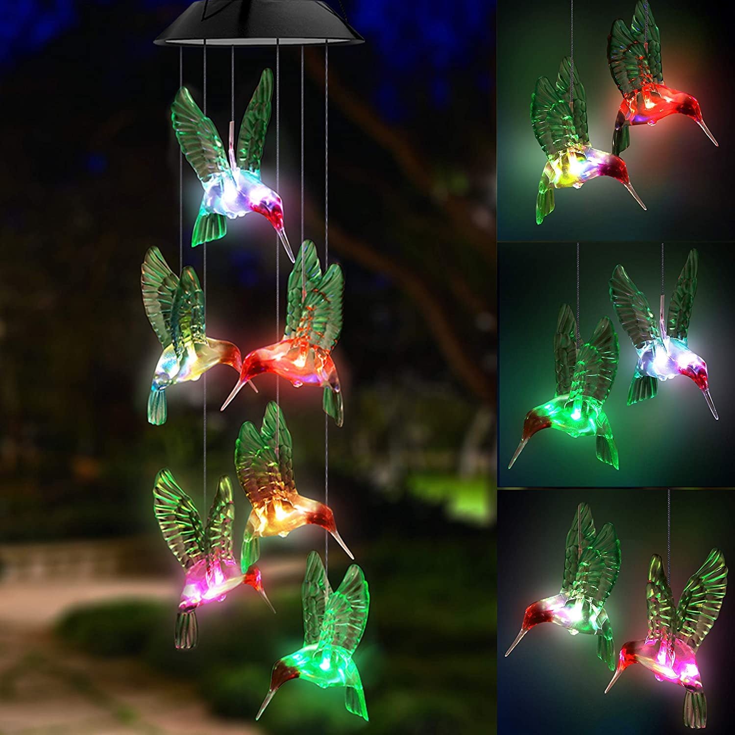 Outdoor solar wind chime light Hummingbird wind chime garden light