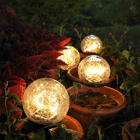 2Pcs Solar Lights Outdoor Garden Decor Cracked Glass Ball Warm Lights