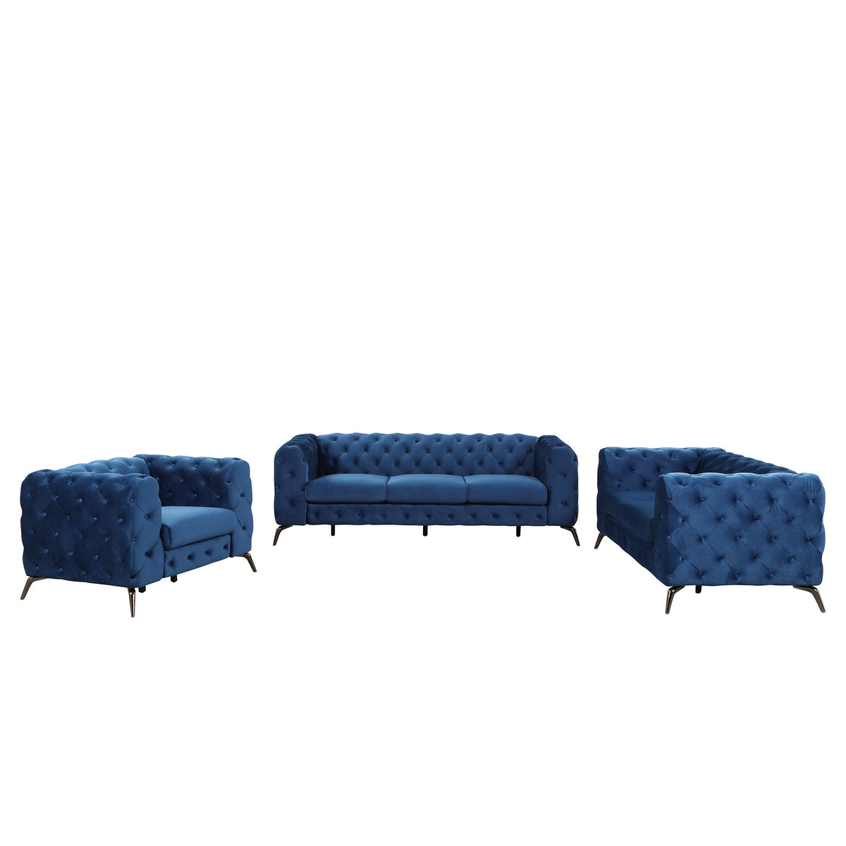 Modern 3-Piece Sofa Sets with Sturdy Metal Legs,Velvet Upholstered