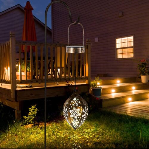 2Pcs Solar LED Hanging Lantern Lights Metal Garden Patio Decor Lights