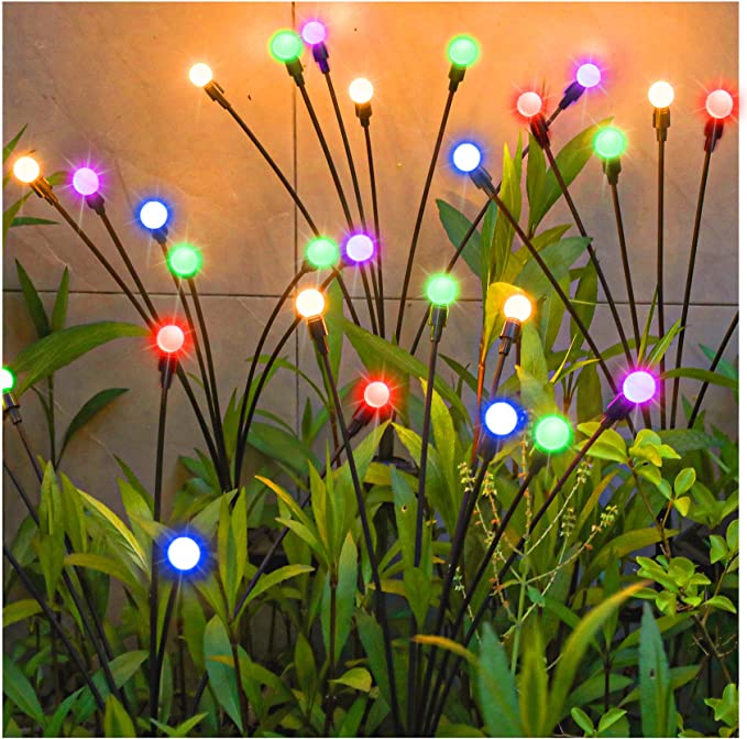2 Pcs Solar Firefly Lights 7 Colors Variable Swaying Stake Landscape