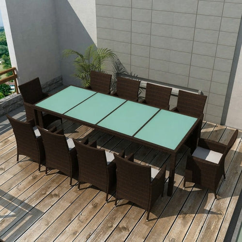 11 Piece Outdoor Dining Set with Cushions Poly Rattan Gray
