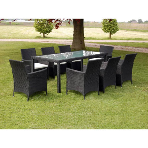 9 Piece Outdoor Dining Set with Cushions Poly Rattan Gray