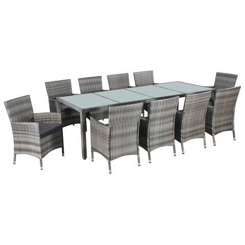 11 Piece Outdoor Dining Set with Cushions Poly Rattan Gray