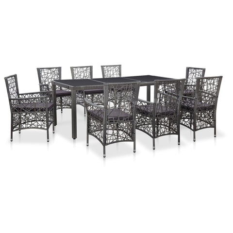 9 Piece Outdoor Dining Set Poly Rattan Gray
