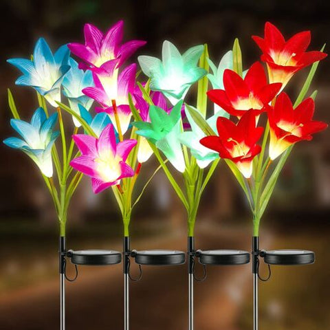4Pcs Solar Lily Flower Lights Garden Stake Waterproof Yard Landscape