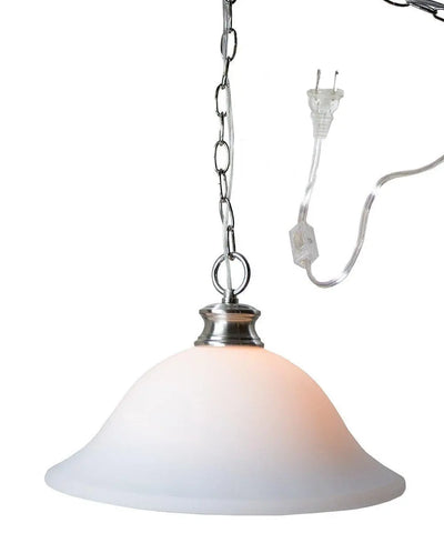 16"W Plug In Swag Milky White Glass Pendant Light Polished Nickel Thulite