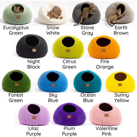 Premium Felted Wool Cat Cave Bed - Cozy Peekaboo Round Cave for Large