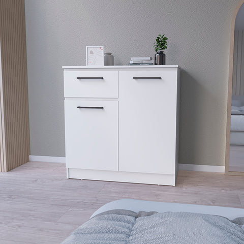 Dresser Carlin, Drawer and 2 Door Cabinets, White Finish