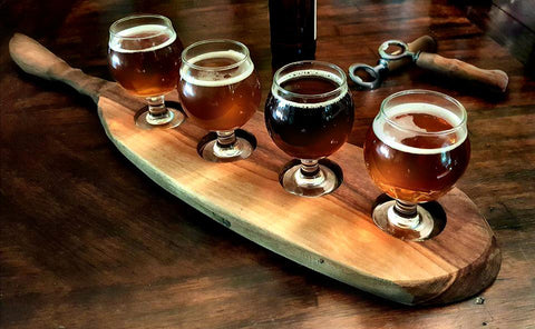 Beer Flight, Carved Handle 4 Glass Holder