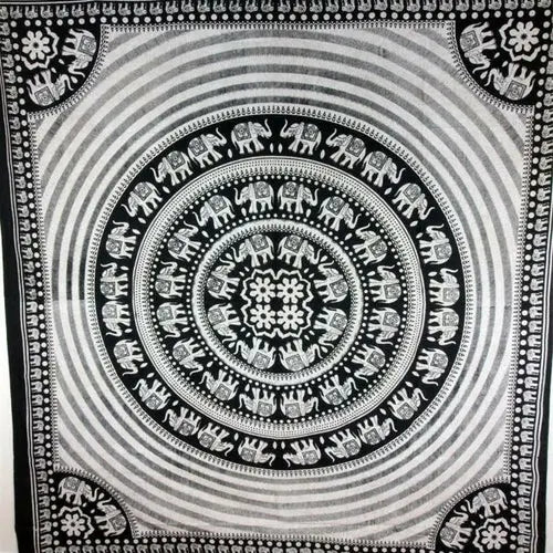 Black & White Elephant Mandala With Self Design Tapestry Silver Hestia