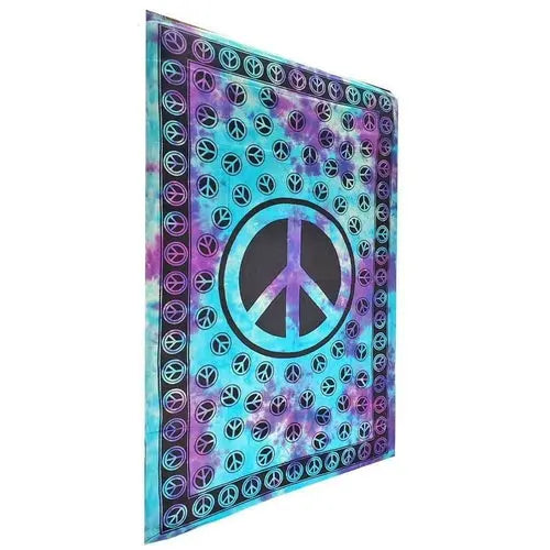 Tie Dye Peace Sign Tapestry Wall Hanging Coverlet Silver Hestia