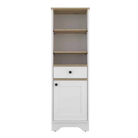 Linen Cabinet Burnedt, Multiple Shelves, Light Oak / White Finish