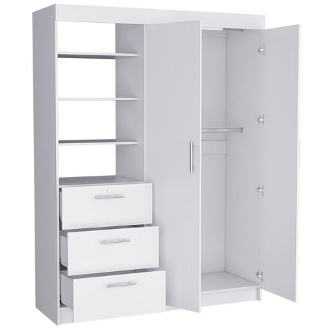 Karval 2 Piece Bedroom Set, Armoire + Nightstand, White Finish
