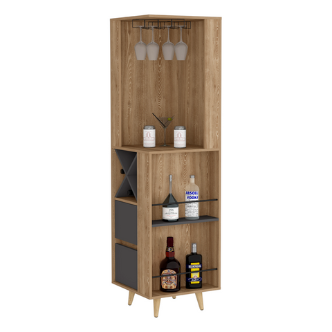 Corner Bar Cabinet Caguas, Two External Shelves, Four Wine Cubbies,