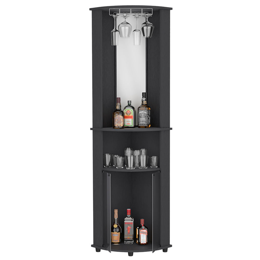 Corner Bar Cabinet Rialto, Three Shelves, Black Wengue Finish
