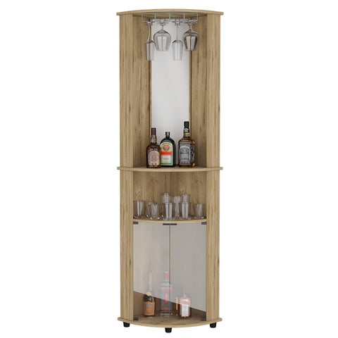 Corner Bar Cabinet Rialto, Three Shelves, Macadamia Finish