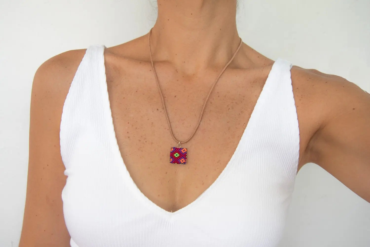 Mini Square Textile Necklace. Violet Athena