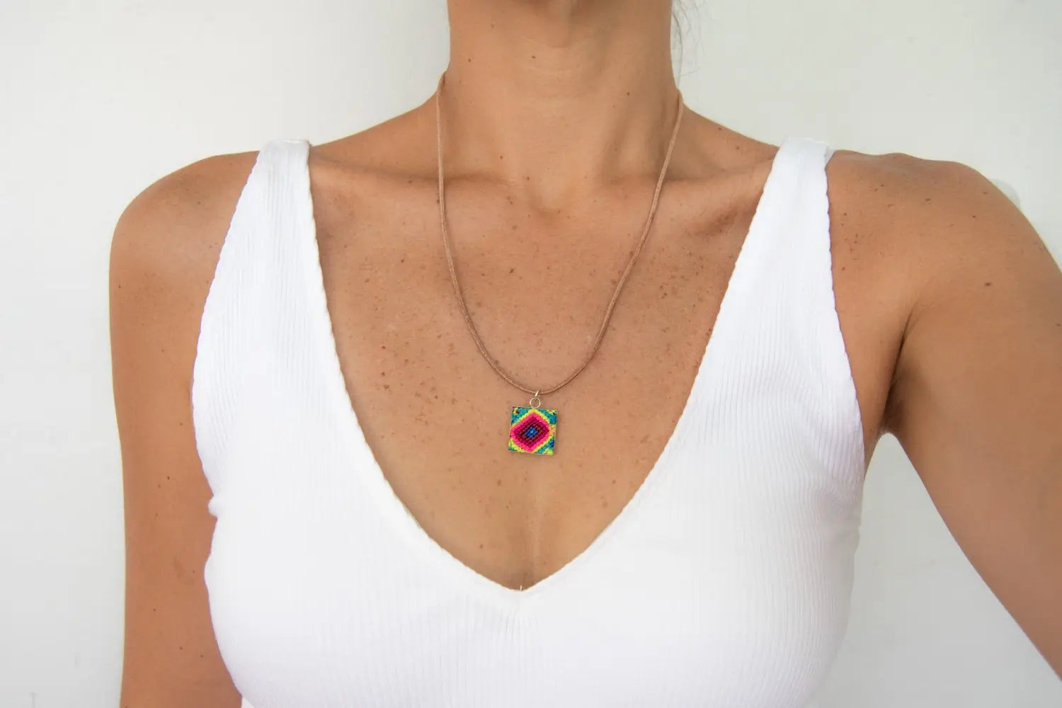 Mini Square Textile Necklace. Violet Athena