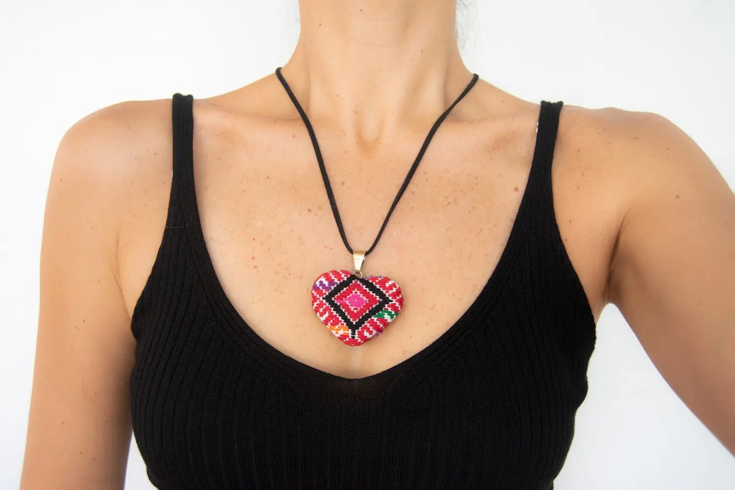 San Andres Heart Textile Necklace. Violet Athena