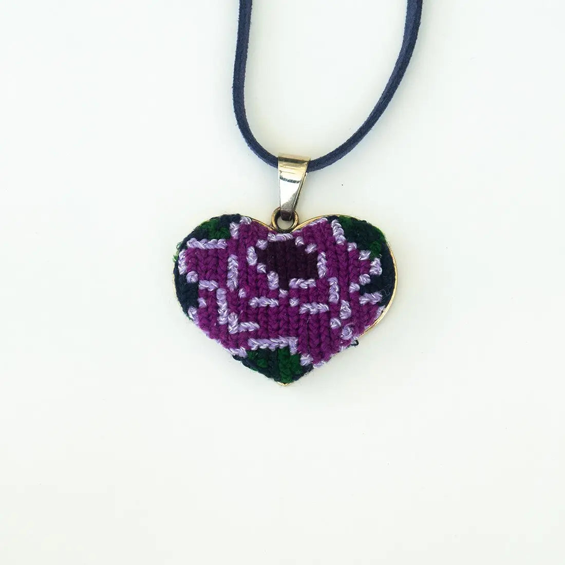 Ocosingo Heart Embroidered Necklace. Violet Athena