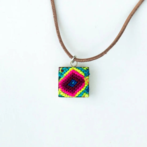 Mini Square Textile Necklace. Violet Athena