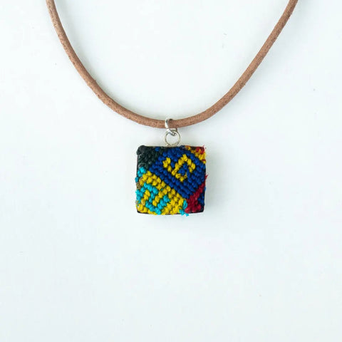 Mini Square Textile Necklace. Violet Athena