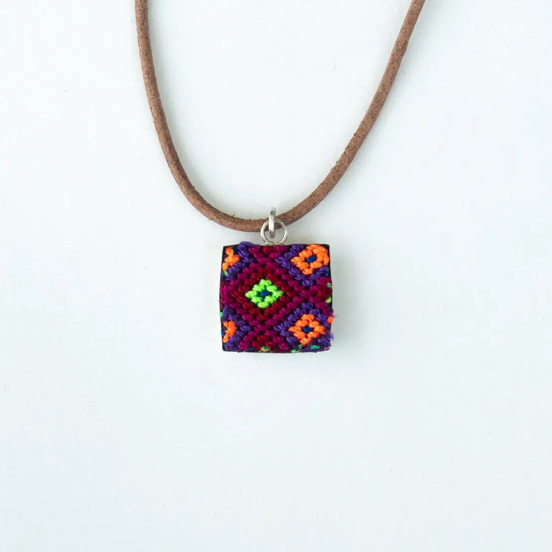 Mini Square Textile Necklace. Violet Athena