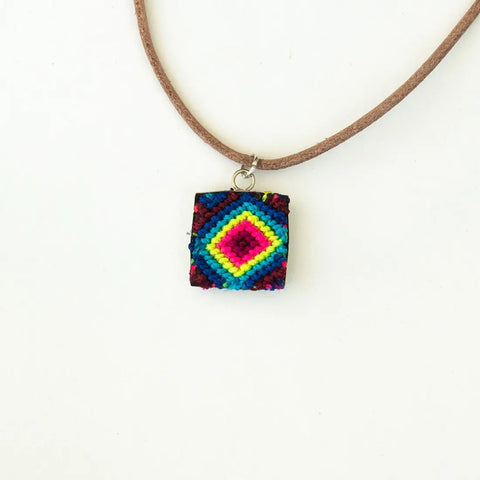 Mini Square Textile Necklace. Violet Athena