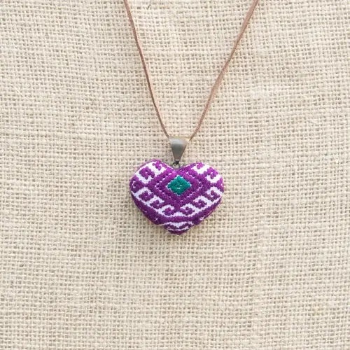 San Andres Heart Textile Necklace. Violet Athena