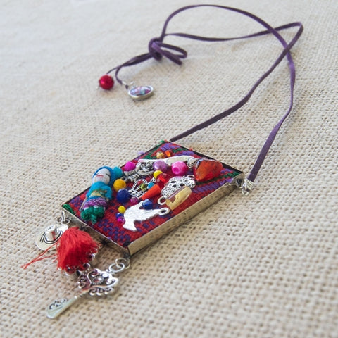 Mexican Medallion Necklace with Embroidered Doll.