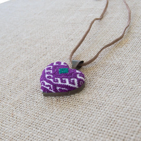 San Andres Heart Textile Necklace. Violet Athena