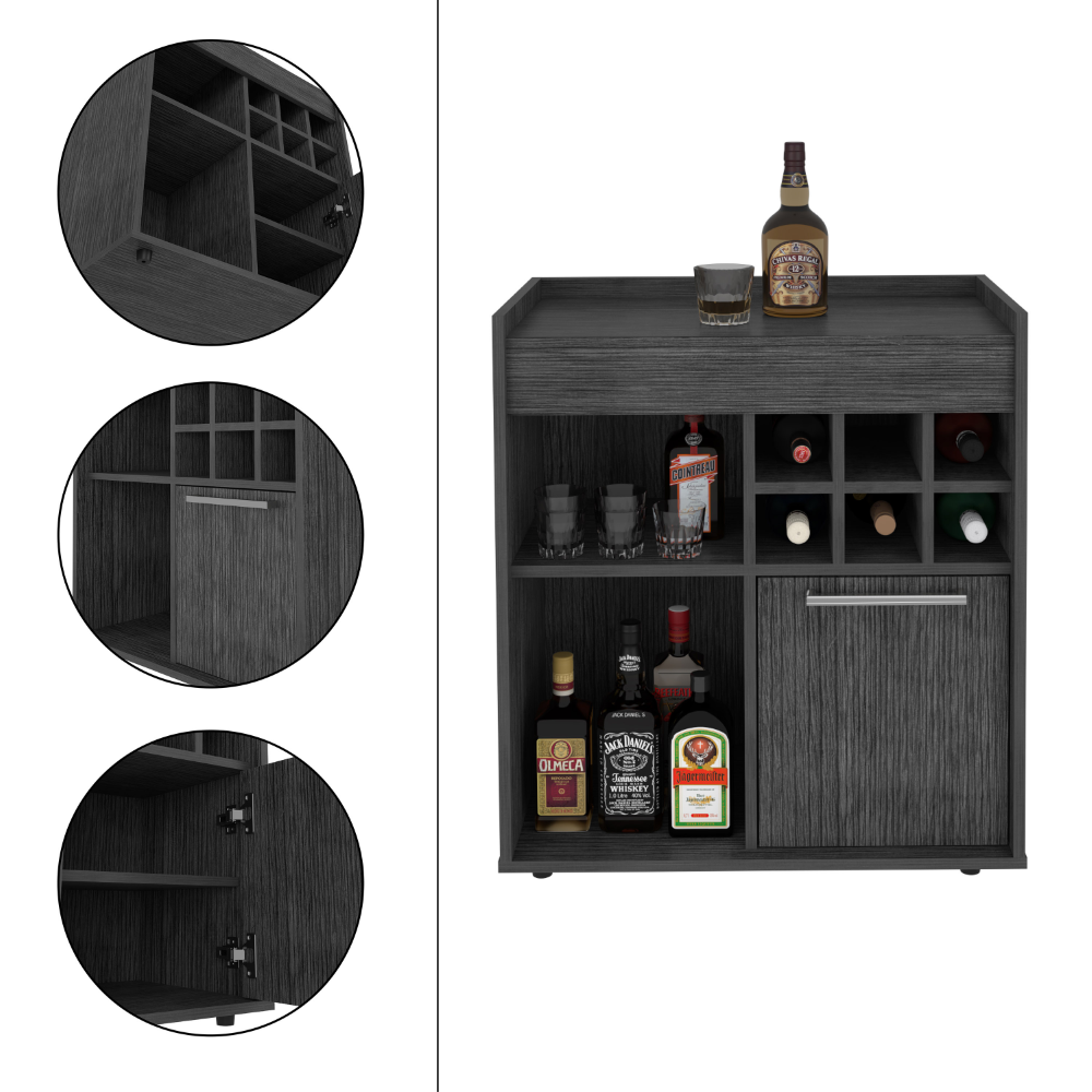 Bar Cabinet Dext, Two Concealed Shelves, Six Wine Cubbies, Light Gray