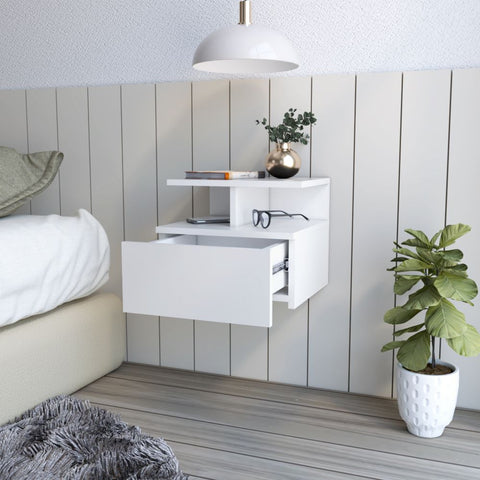 Floating Nightstand Flopini, One Drawer, White Finish
