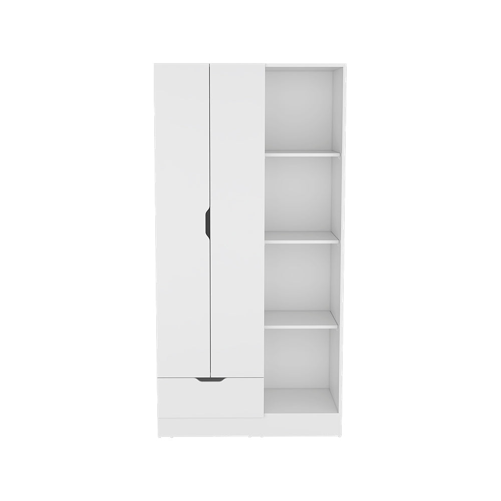 Armoire Dover with Four Storage Shelves, Drawer and Double Door, White
