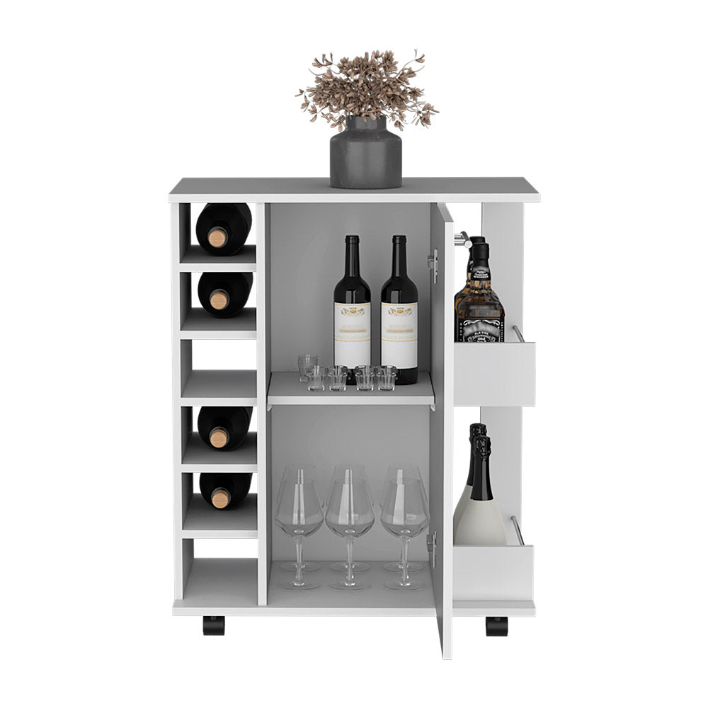 Bar Cart with Six-Wine Cubbies Cabot, Two-Side Storage Shelves and
