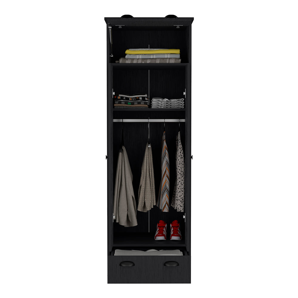 Armoire with Two-Doors Dumas, Top Hinged Drawer and 1-Drawer, Black