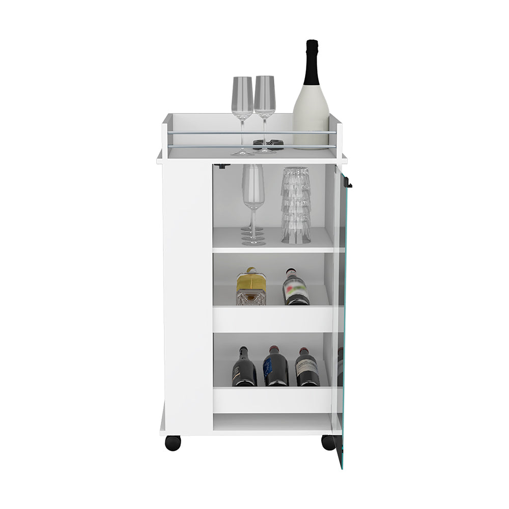 Bar Cart with Two-Side Shelves Beaver, Glass Door and Upper Surface,