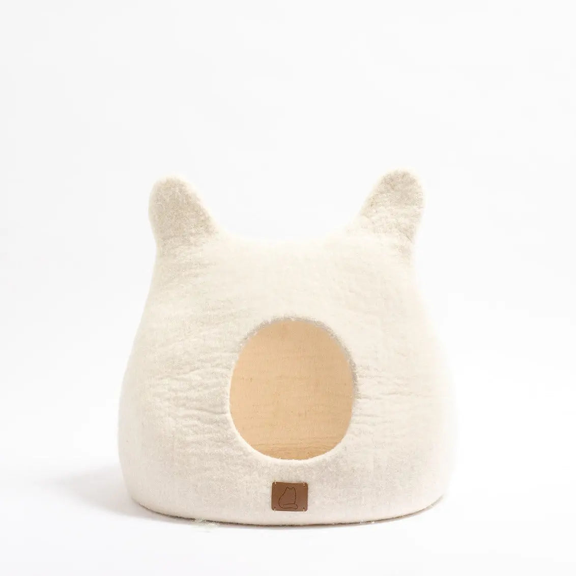 Whimsical Cat Ear Cave Bed - Felted Wool Hideout for Playful Kitties - Beige Tethys