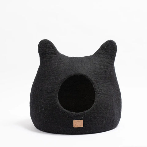 Whimsical Cat Ear Cave Bed - Felted Wool Hideout for Playful Kitties - Beige Tethys