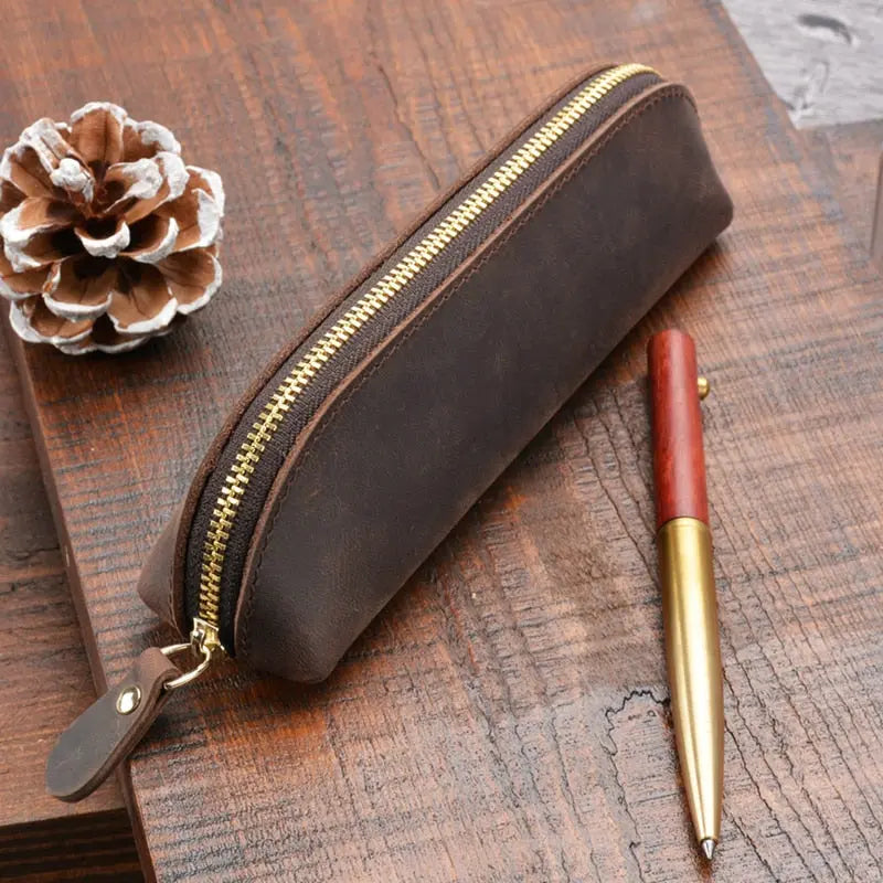 The Paavo Leather Pen Case | Leather Makeup Pouch Jade Gaia