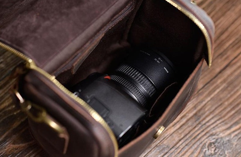 The Calista | Small Leather Camera Bag - Leather Camera Lens Case Jade Gaia