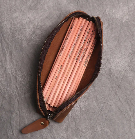 The Paavo Leather Pen Case | Leather Makeup Pouch Jade Gaia