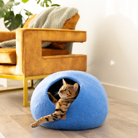 Premium Felted Wool Cat Cave Bed - Cozy Peekaboo Round Cave for Large