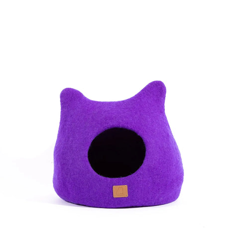 Whimsical Cat Ear Cave Bed - Felted Wool Hideout for Playful Kitties - Beige Tethys