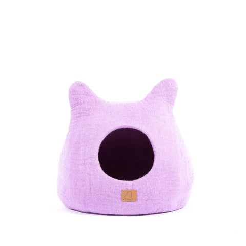 Whimsical Cat Ear Cave Bed - Felted Wool Hideout for Playful Kitties - Beige Tethys